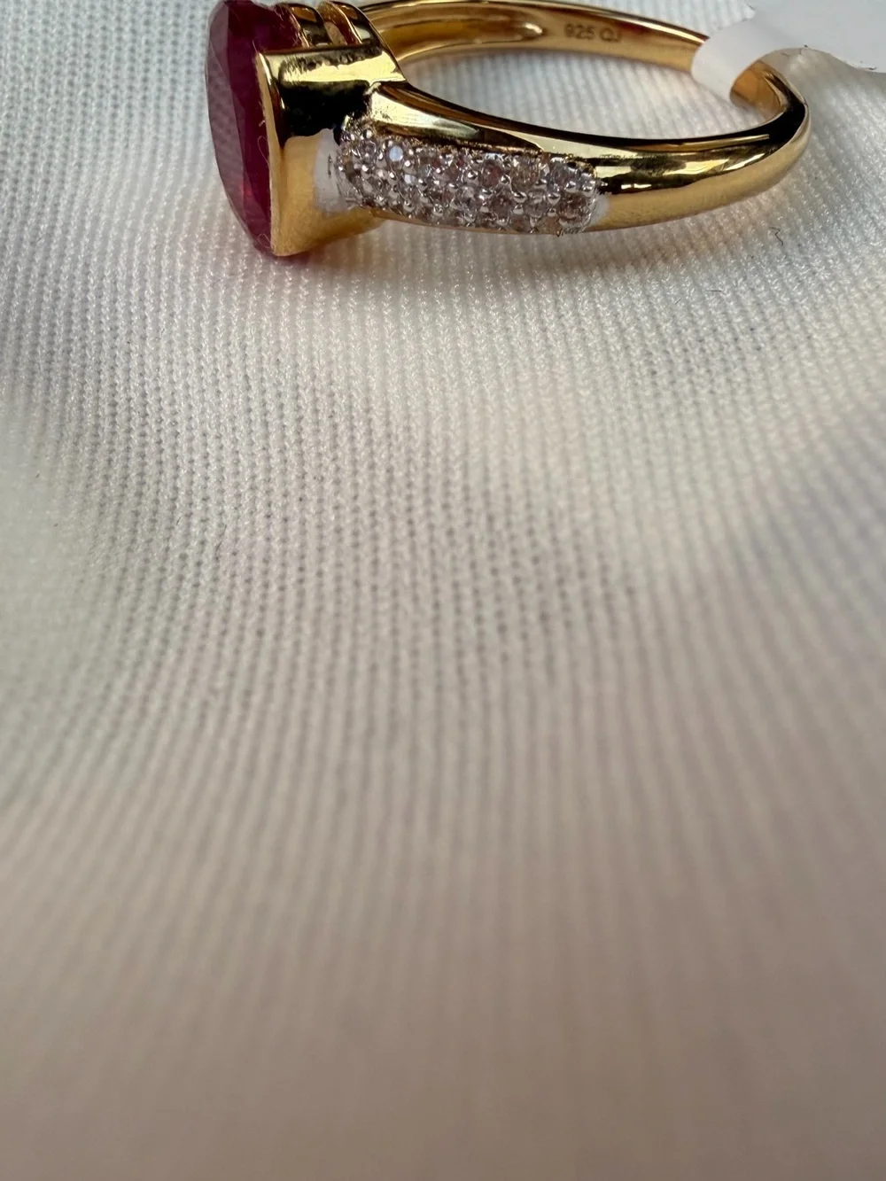 10K Yellow Gold/925 Sterling Silver NW Zircon and Ruby Ring